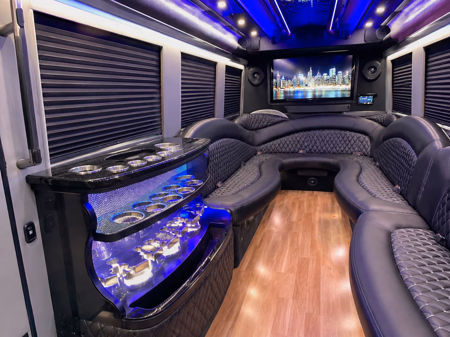 Santa Ana Private Event Transportation party bus exterior